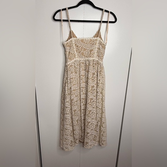 Anthropologie - NSR Hayden Floral Midi Dress cream/beige lace- XS - Picture 7 of 13